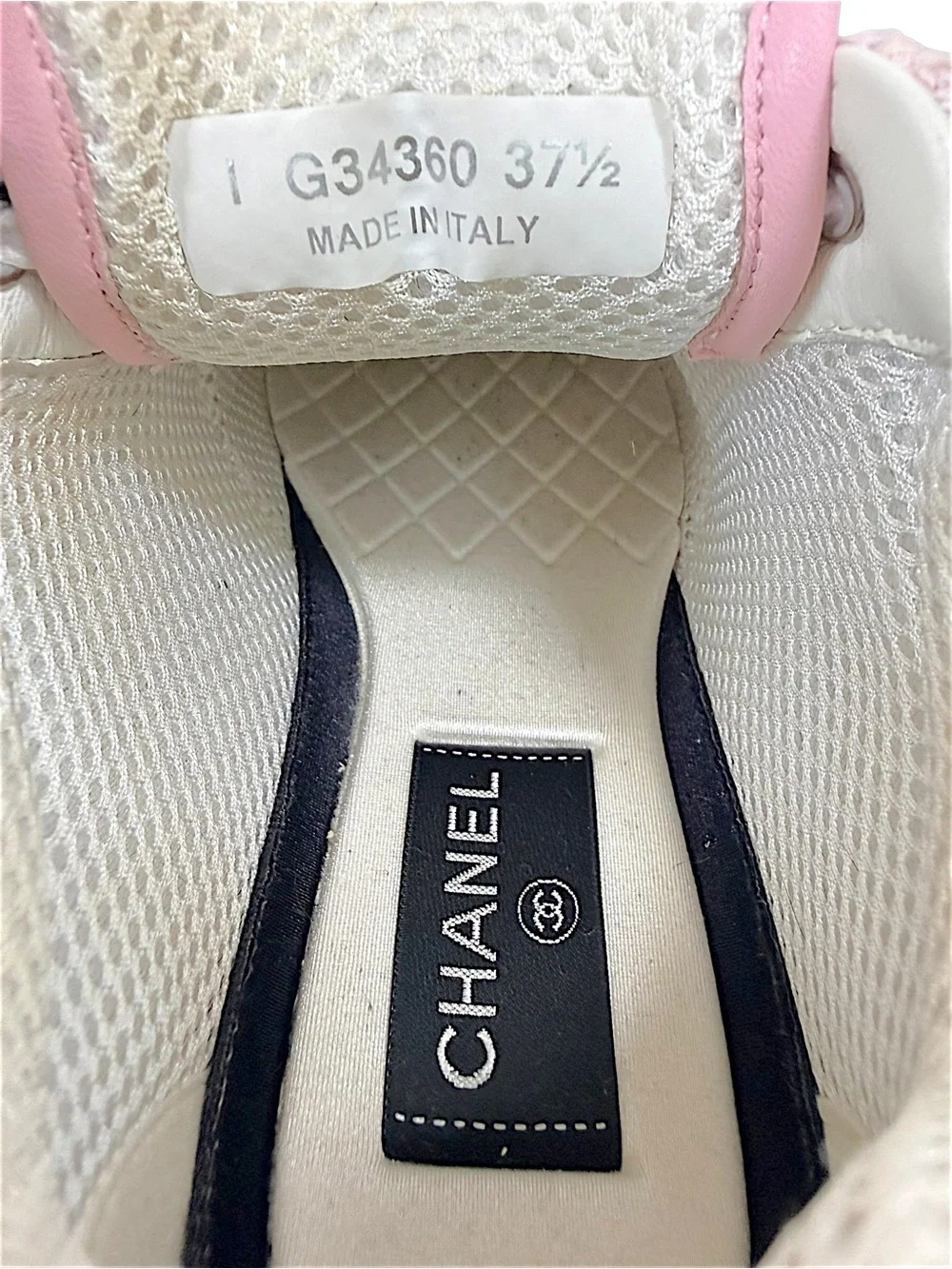 Chanel 2021 Pink Grey Tweed CC Sneakers 37.5
